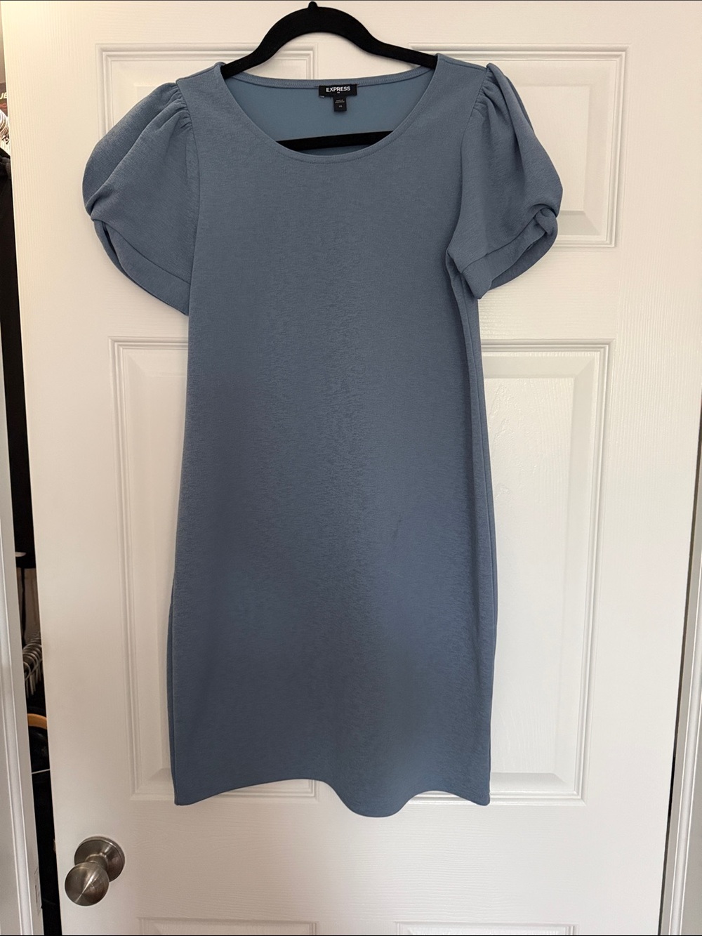 Express Dusty Blue Puff-Sleeve Midi Dress
